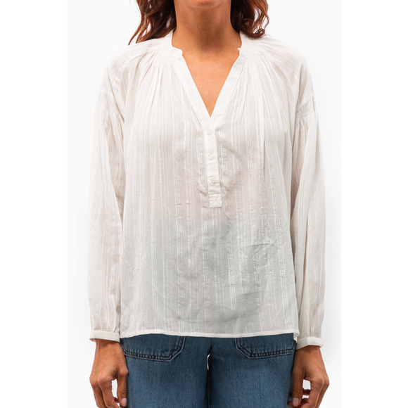 VANESSA BRUNO Nipoa Striped Blouse Sheer Split Neck in White - Picture 3 of 11